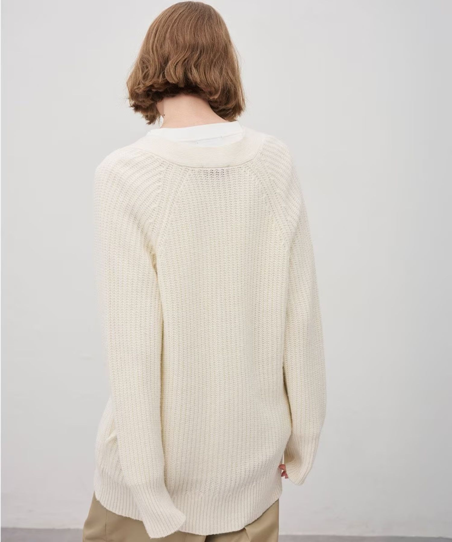 チャンキーニットカーディガン(オフ)ナイロン / ミドルゲージ畦編み / KRUVGW0505