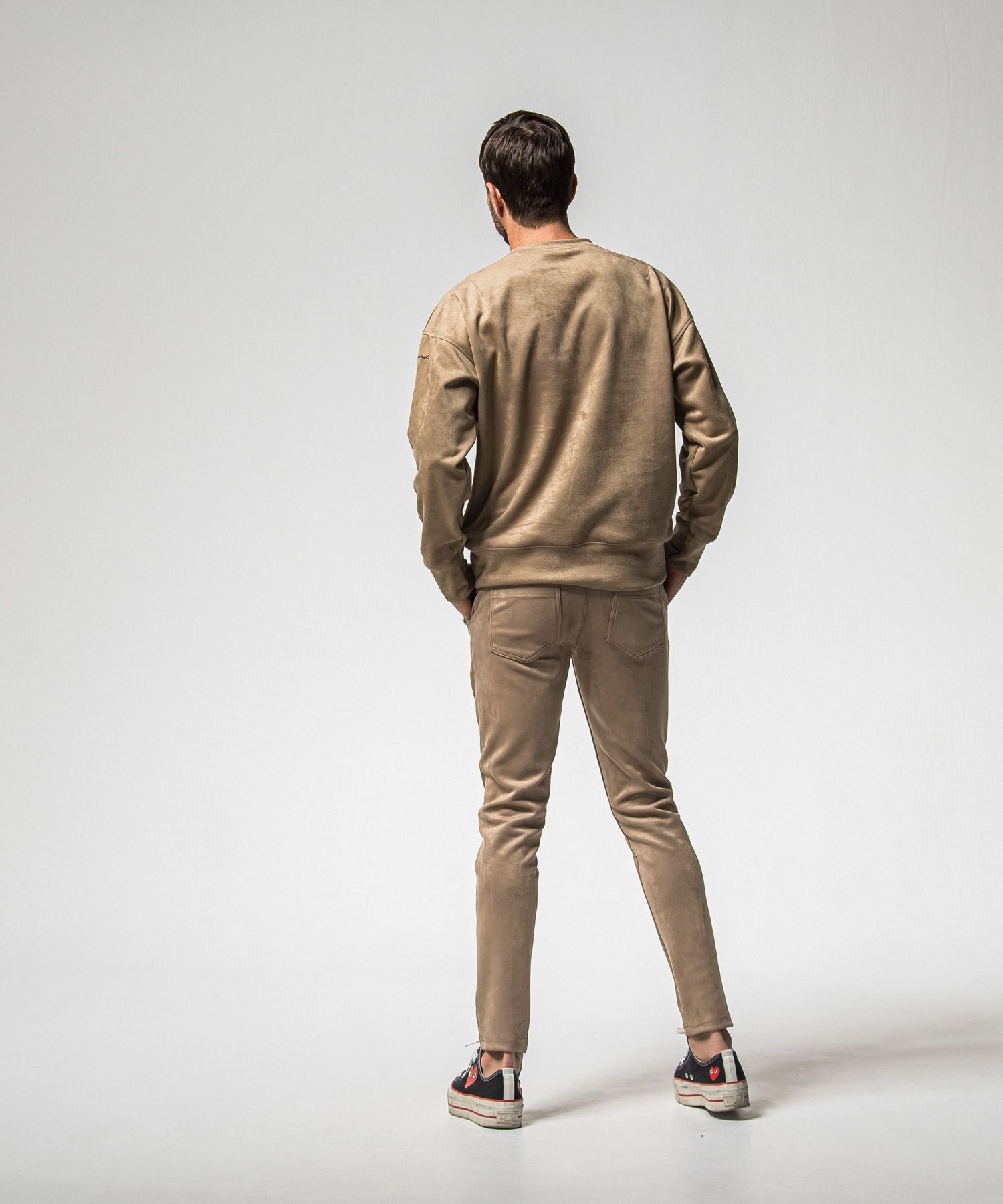 CHRIS EASY suede TUCK PANTS ( BROWN) ポリエステル / 360°ストレッチ素材 / ウエストドローコード付き /スラッシュポケット / RC38-ST-016T