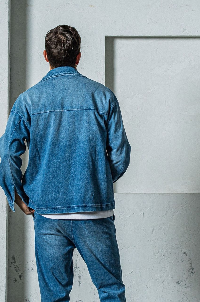 DENIM JERSEY OVER CPO (ライトインディゴ) 綿 / ストレッチ / 水牛ボタン / ドロップショルダー / RC35-JK-002-2