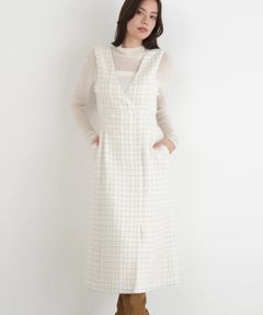 リープツイードジャンパースカート(エクリュ)毛 / ストレッチ無し / 前ボタンあき / ポケットあり / 裏地あり / 前裾ベンツあきあり / ふくらはぎ下くらいの丈 / 0315240009