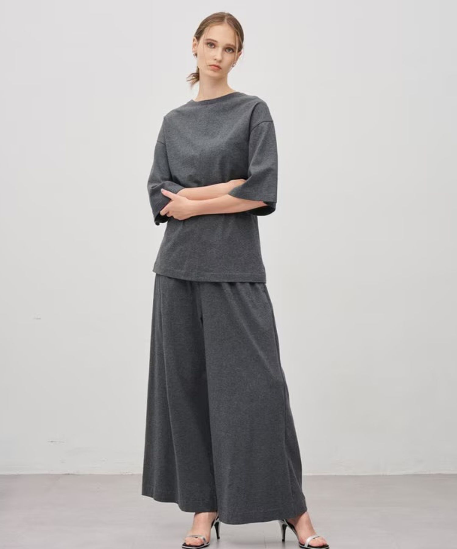 プレーンジャージーギャザーパンツ(チャコール) 綿 / ウォッシャブル / ウエストゴム / PRUVGW0314