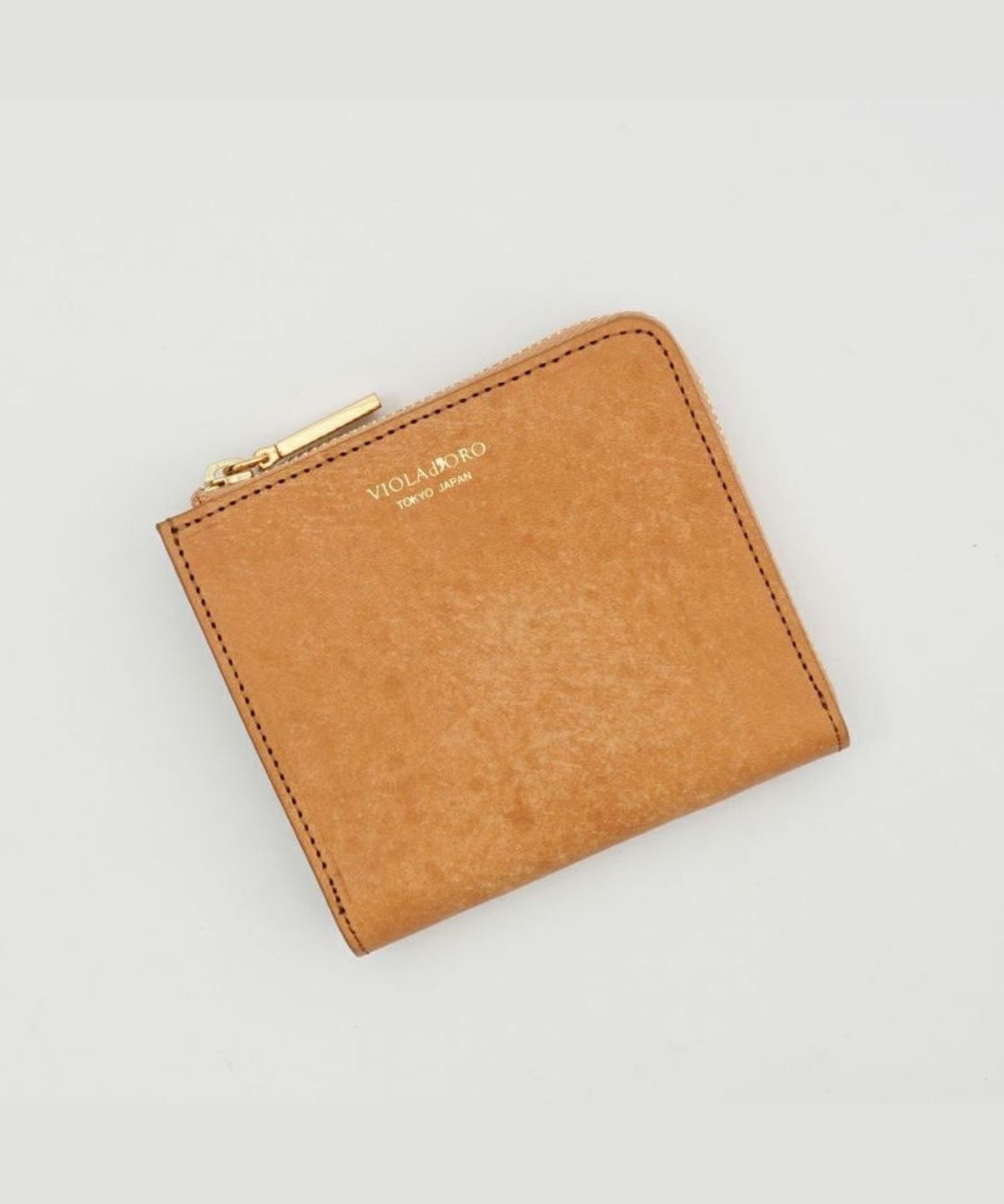 【PORTA / ポルタ】V-5076（L/Camel / ライトキャメル）ヌメ革 二つ折りL字型財布 / 牛革 (Italian Leather) / 日本製