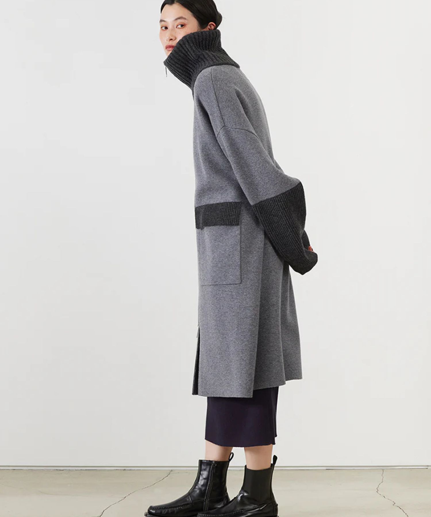ULTRAFINE MERINO KNIT COAT (GREY)  毛/ 肉厚 / フラップポケット / ジップアップ /ADWS-501-47