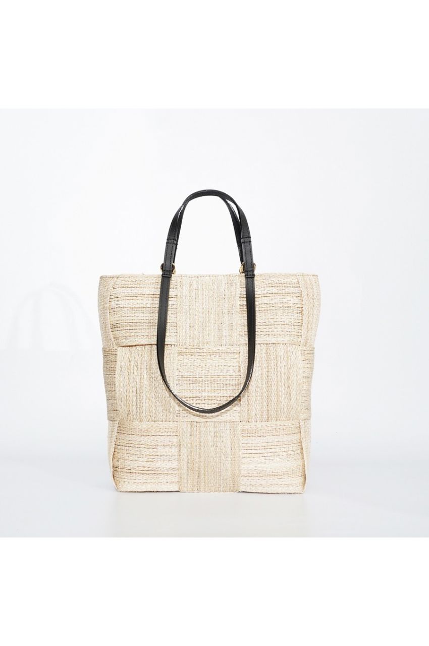 MIRO / V-8712 / Natural（Black）アバカ / 牛革 / トートバッグ（ナチュラル / ブラック）ミロ / マグネット開閉 / 内側キャンバス地 / 天然素材 / A4サイズ【正規販売店】