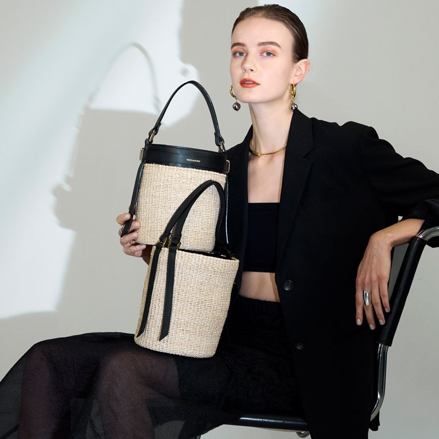 MIRO / ミロ / アバカ製 バケットバッグ (Natural × Black) / アバカ x 牛床革 (Italian leather) / V-8842
