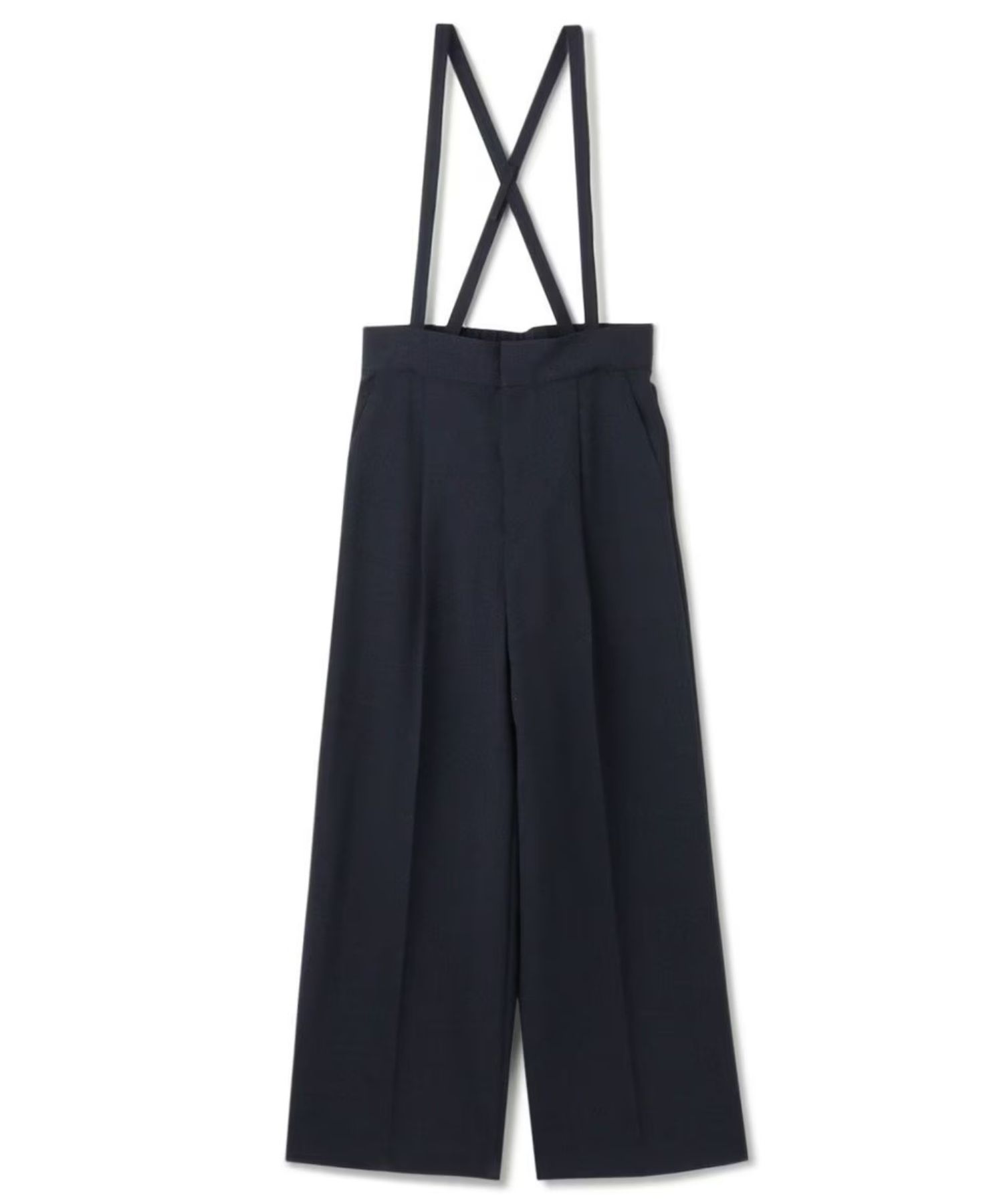 ウォッシャブルドライサップワイドパンツ(ネイビー) ポリエステル / サスペンダー付き / ハイウエスト / センタープレス / バックスタイルゴム / PRUVLM0401