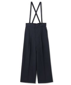 ウォッシャブルドライサップワイドパンツ(ネイビー) ポリエステル / サスペンダー付き / ハイウエスト / センタープレス / バックスタイルゴム / PRUVLM0401