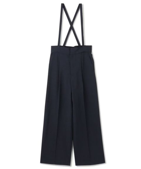ウォッシャブルドライサップワイドパンツ(ネイビー) ポリエステル / サスペンダー付き / ハイウエスト / センタープレス / バックスタイルゴム / PRUVLM0401