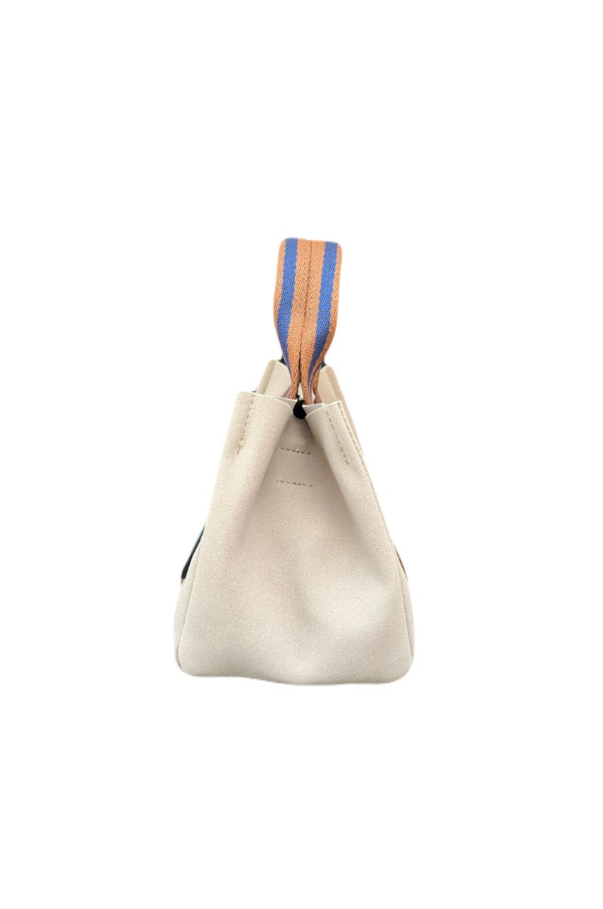 GINO / V-2222 / Taupe（Brown × Navy）マイクロファイバースエードトートバッグ / Sサイズ / ジーノ（トープ / ブラウン / ネイビー）ナイロン / ポリウレタン / スナップボタン開閉【正規販売店】