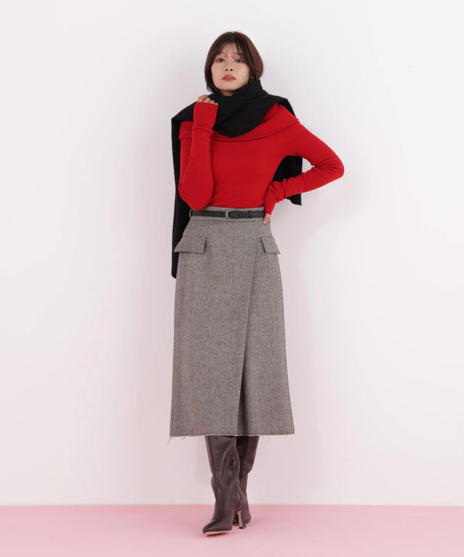 オフショルダー2WAYニットプルオーバー(レッド)ポリエステル / ウォッシャブル / 手洗い可 / かぶって着用 / 裏なし / ストレッチあり/ 0315270114