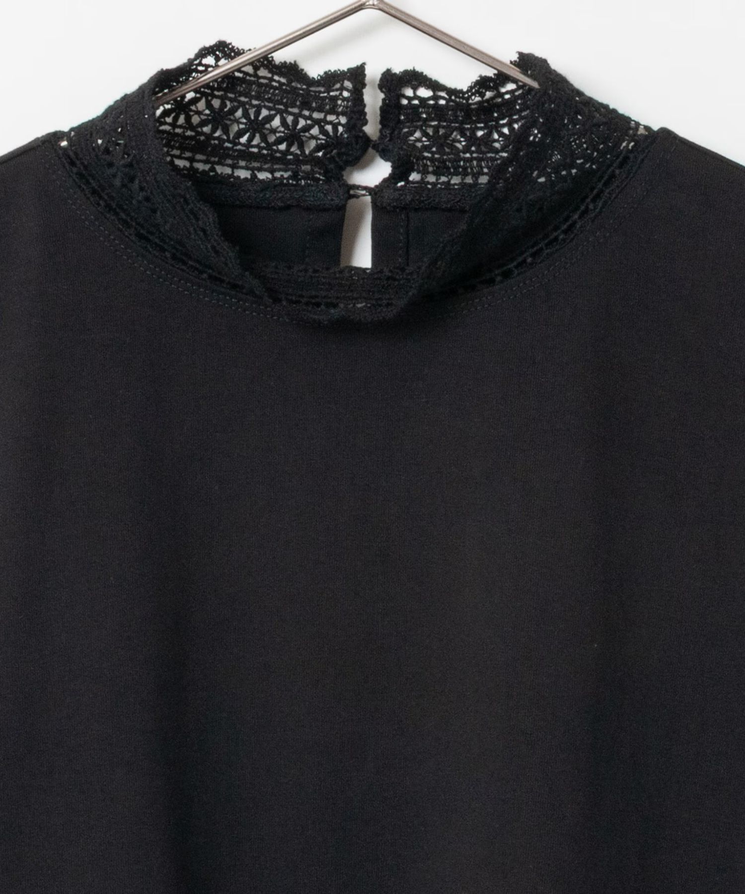 Stand Lace Collar T-Shirt (ブラック) 綿 / オーバーサイズ Tシャツ / 接触冷感/ 透湿性/ 紫外線防止  / FK261-37282