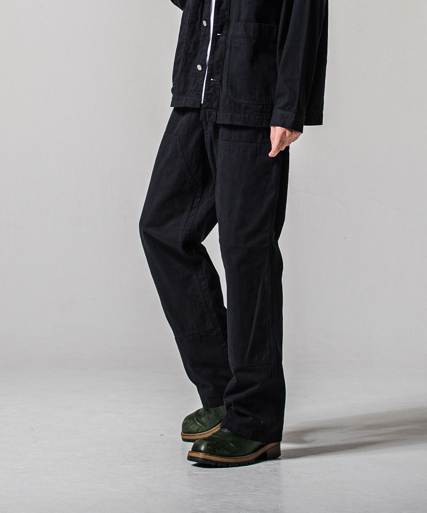 double knee PT (BLACK ) 綿 / スラッシュサイドポケット /  ウエストゴム/ドローコード / 手洗可 / RC39-ST-041