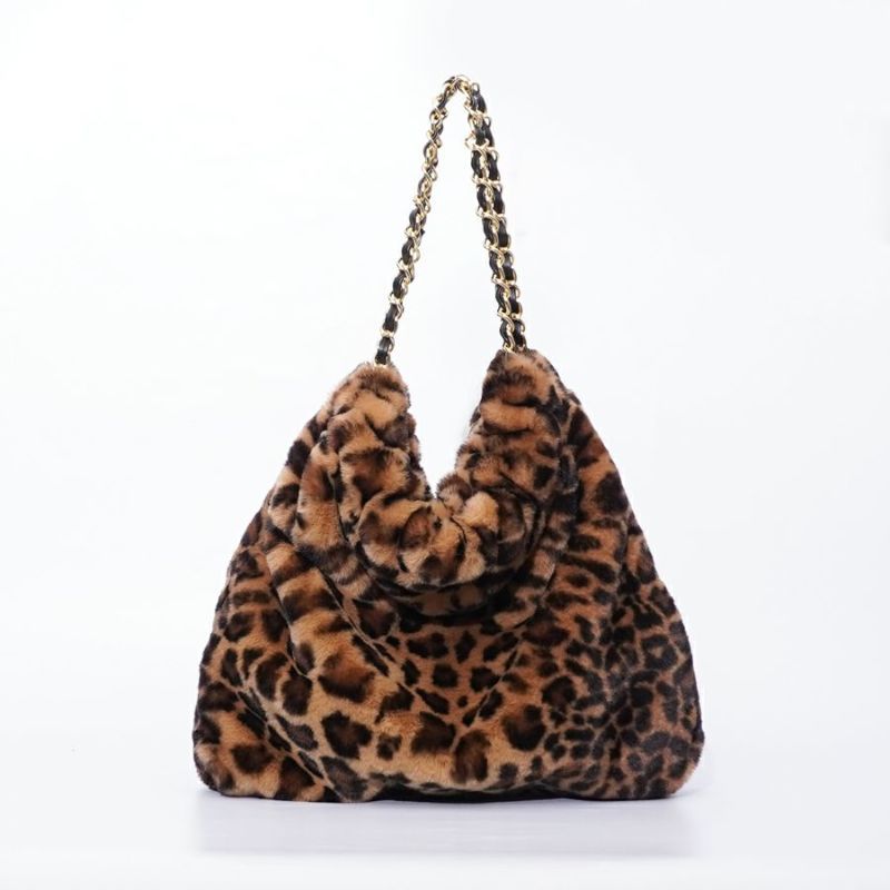 エコファートートバッグ(Leopard beige(Black) ) ポリエステル /  マグネット開閉 / チェーンショルダー /  V-8924