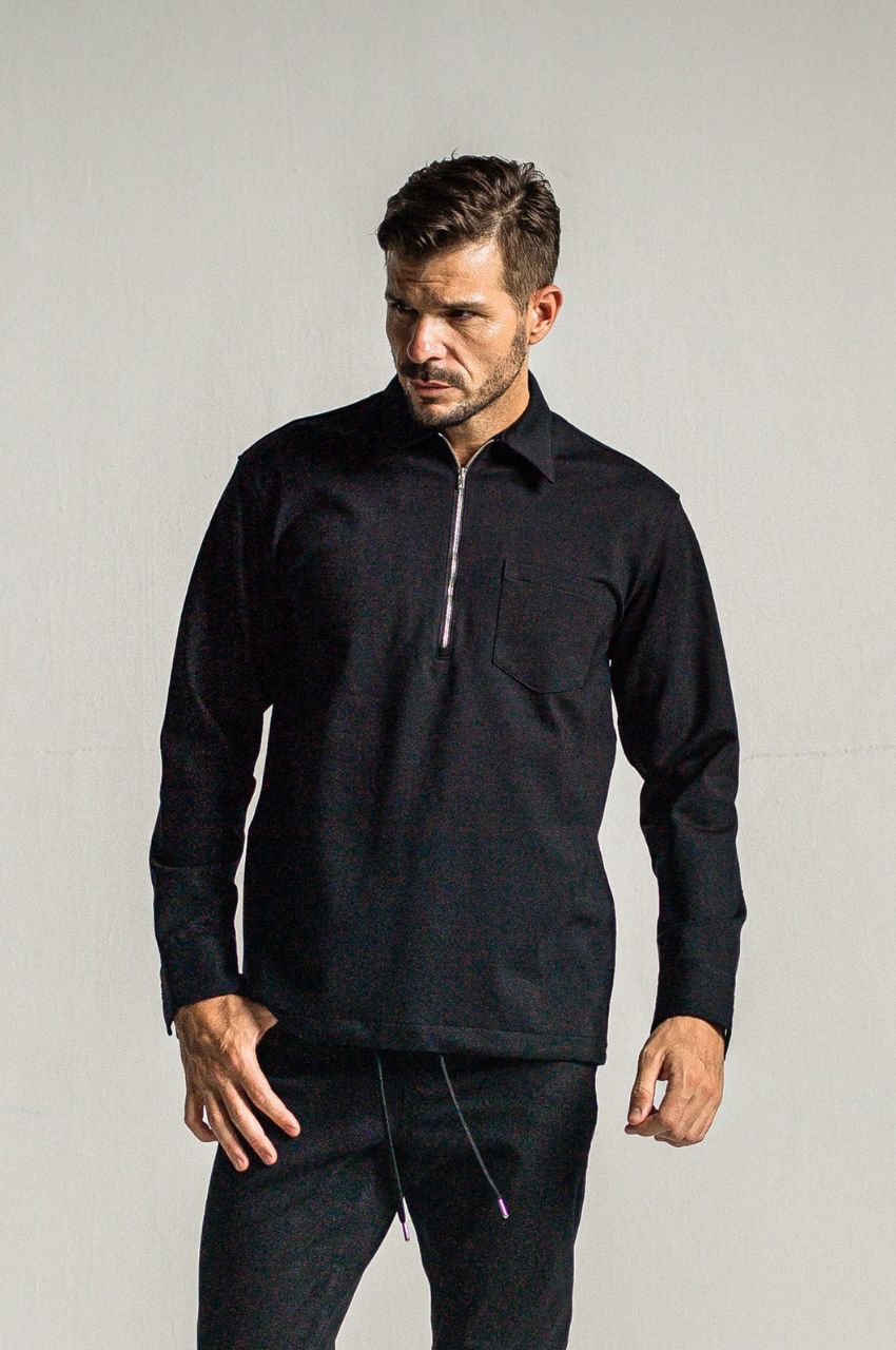 PULLOVER jersey shirt (BLACK) レーヨン / 裏起毛 / オーバーサイズ / ドローコード / RC34-SH-002