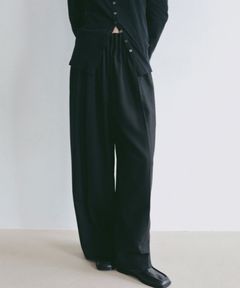 ダブルフェイスデザインウエストワイドパンツ(ブラック) ポリエステル / ウエストゴム / 1226120053