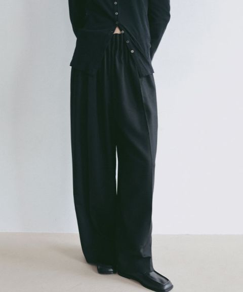 ダブルフェイスデザインウエストワイドパンツ(ブラック) ポリエステル / ウエストゴム / 1226120053