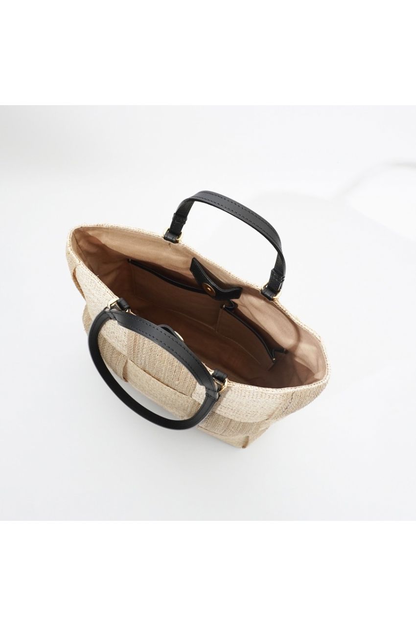 MIRO / V-8712 / Natural（Black）アバカ / 牛革 / トートバッグ（ナチュラル / ブラック）ミロ / マグネット開閉 / 内側キャンバス地 / 天然素材 / A4サイズ【正規販売店】