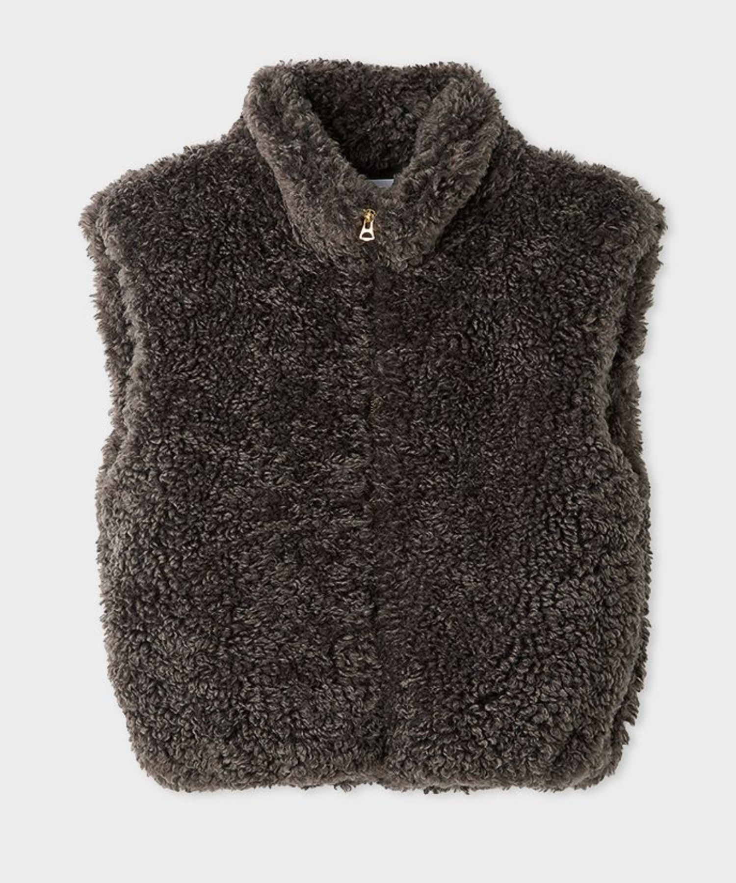 フェイクファージップアップベスト(チャコールグレー) ポリエステル / ショート丈 / ポケット付き / 裏地あり / MWFV255040