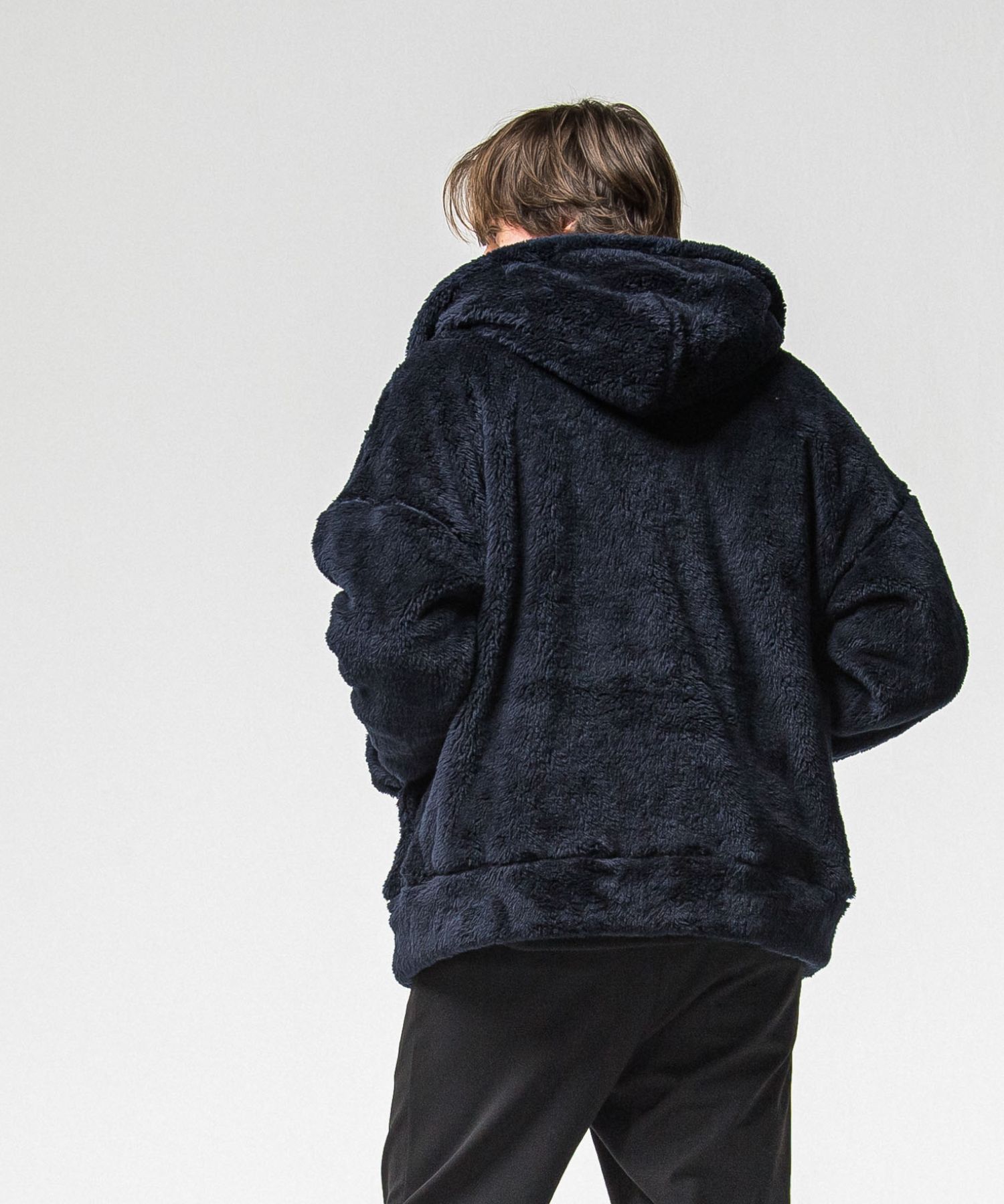 BOA zip loose hoodie (NAVY) ポリエステル / サイドパッチポケット / オーバーサイズ /ドロップショルダー / 軽量 /   RC38-C-007