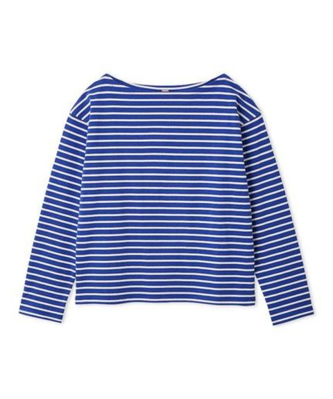 ボートネックボーダーTシャツ ( BLU ) 綿 / オリジナル刺繍 / ロングスリーブ / 透け感無し / 洗濯可 / 09WCT261119