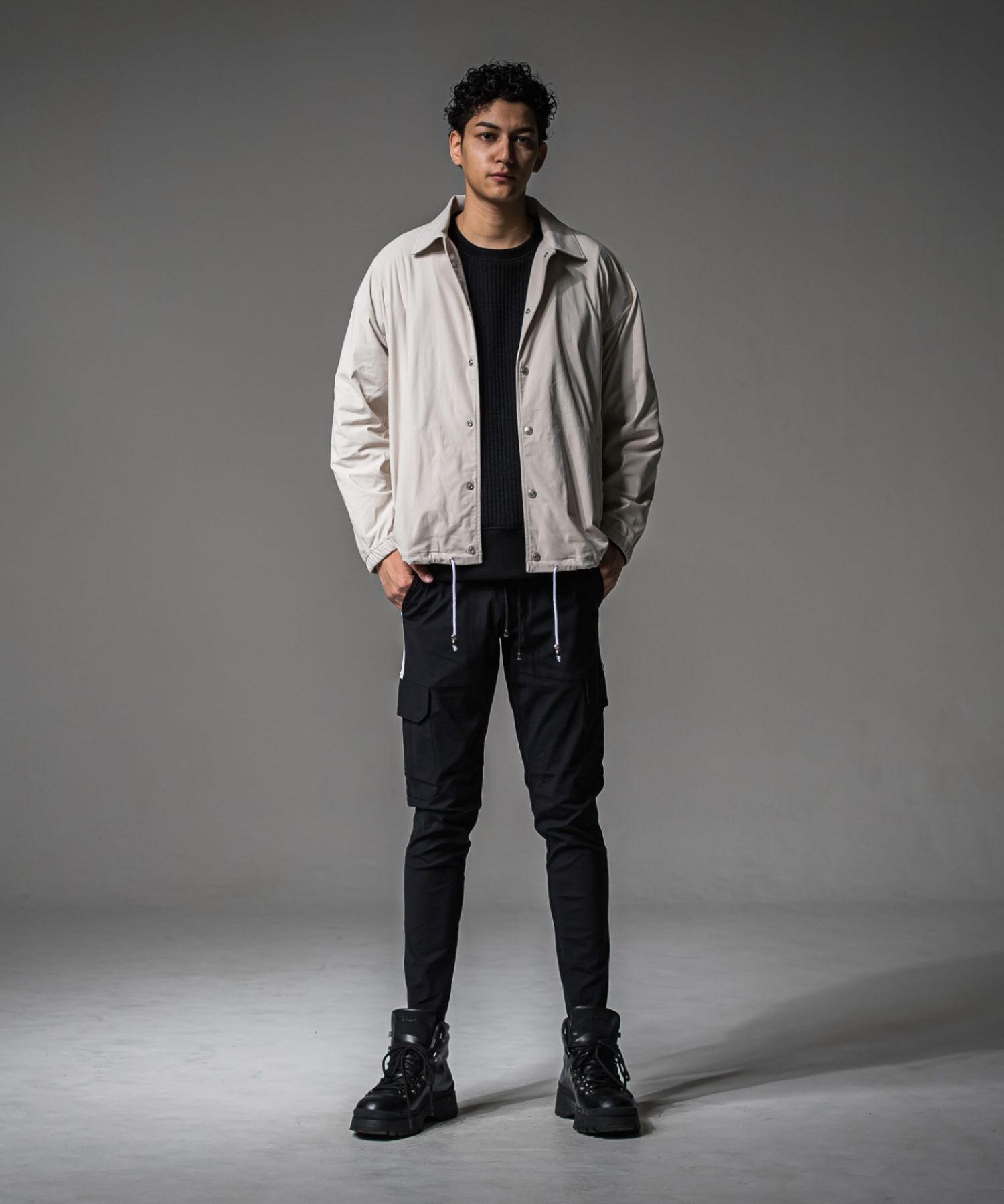 Stripe quilting drop trainer (BLACK) コットン /   ストレッチスウェット / 胸ポケットサテン / キルティング / RC37-C-003