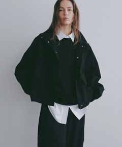 スカーフライトシャツブルゾン(BLACK) 綿 / スカーフ付き / 裾ドローコード付き / フロントポケット付き / 1226202069