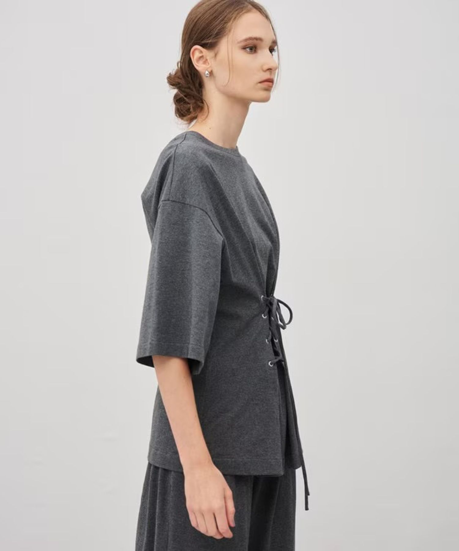 プレーンジャージー2WAYレースアップトップス(チャコール) 綿 / ウォッシャブル / KKUVGW0315