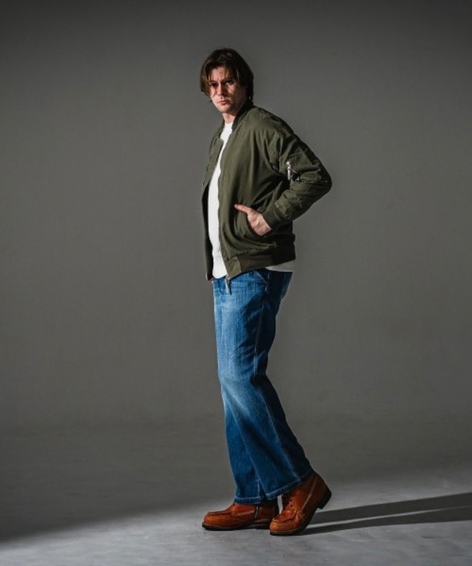 David JACKET (VKHAKI) コットン / ドロップショルダー/ 袖にシガレ ットポケット付/ ヴィンテージ加工 / RC41-JK-003