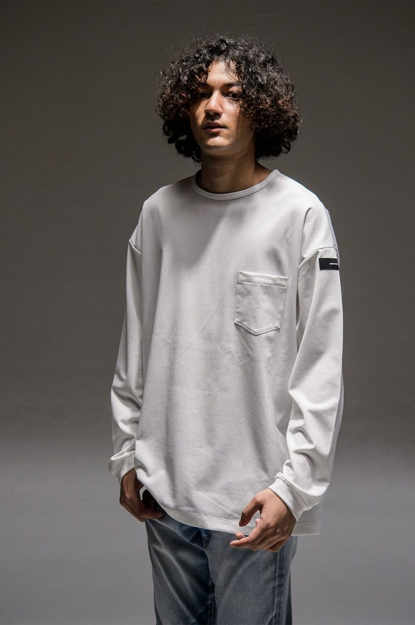Double LOOSE pocket LONG TEE WHITE / シルキータッチ ロングスリーブルーズTシャツ