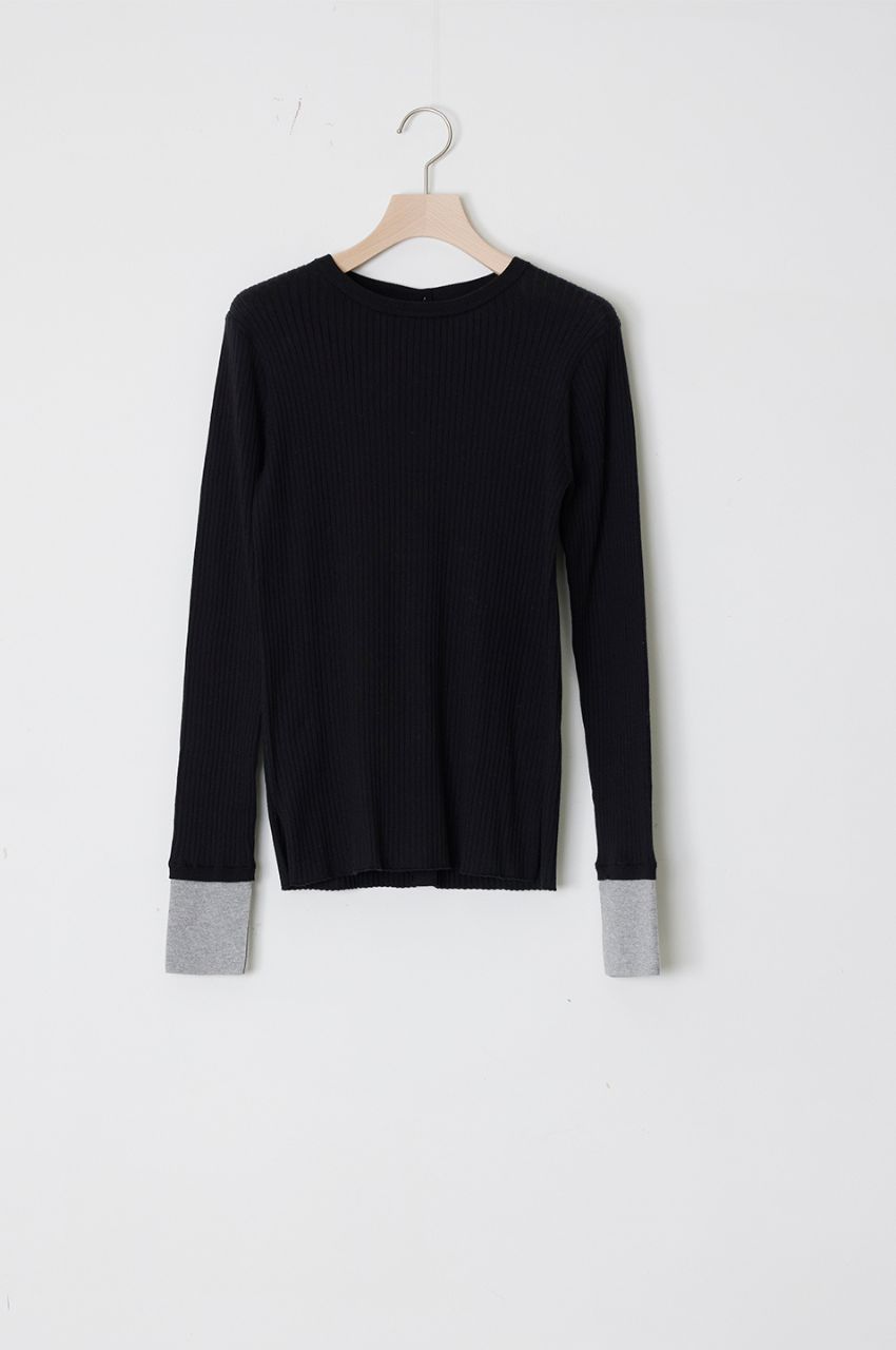 SEA ISLAND COTTON KNIT RIB KNIT P/O (BLACK) コットン / ストレッチ / 海島綿 / ADWS-401-18
