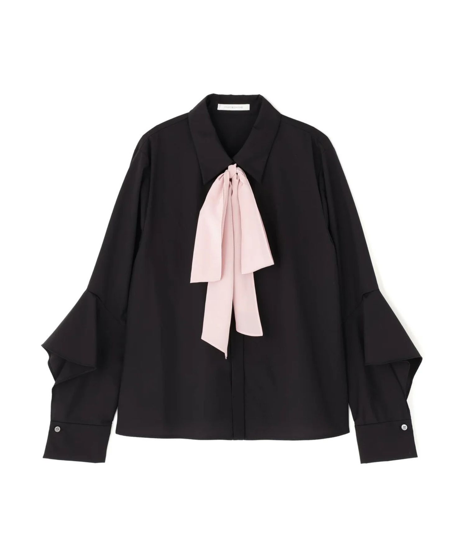 ラッフルスリーブリボンブラウス(ブラック)コットン /ウォッシャブル / 手洗い可 / 裏地無し / 袖カフス上にスリットあり / 0315210119