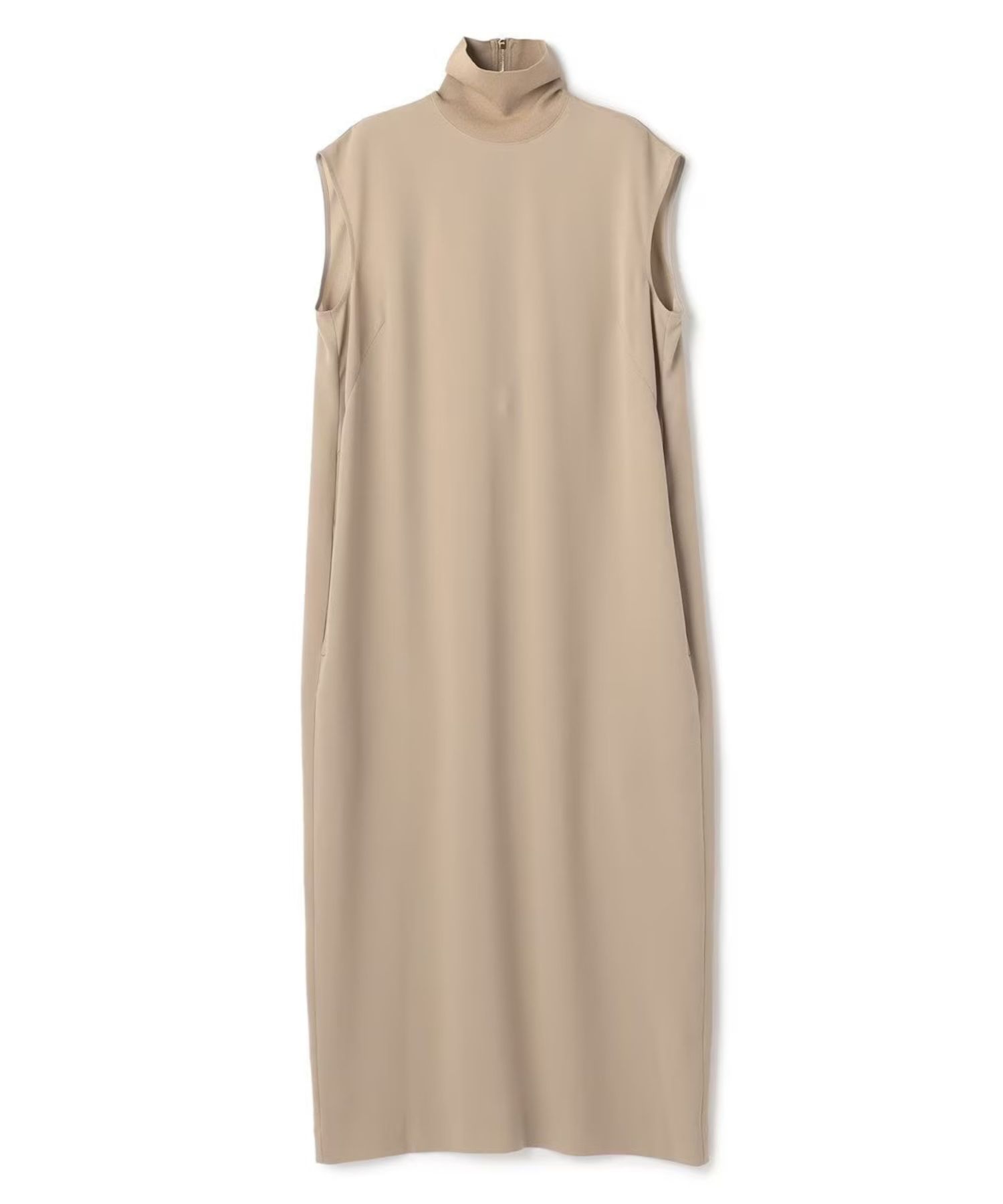 FLEUR / 異素材ネック ロングワンピース (Beige) トリアセテート / ノースリーブ /ゴールドファスナー /手洗可/ OPCWLM0404