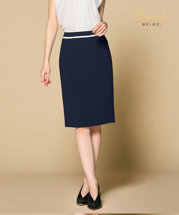 CINDY / タイトスカート (Navy × White) トリアセテート/ ストレッチ / 手洗可 / シーズンレス / SKCWLS0719