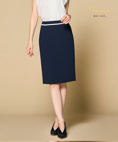 CINDY / タイトスカート (Navy × White) トリアセテート/ ストレッチ / 手洗可 / シーズンレス / SKCWLS0719