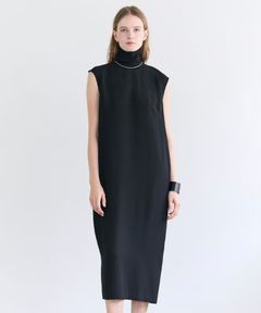 FLEUR / 異素材ネック ロングワンピース (Navy) トリアセテート / ノースリーブ /ゴールドファスナー /手洗可/ OPCWLM0404