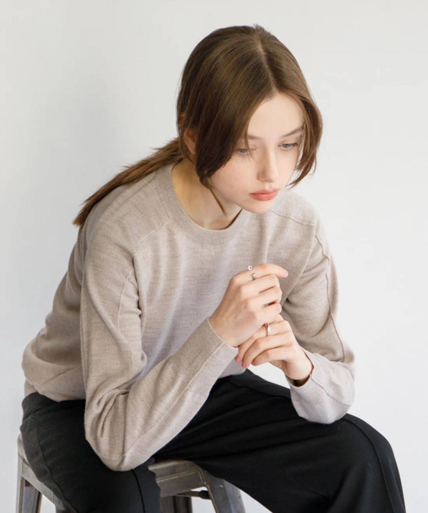 Re Stock Rws wool crew neck pullover (BEIGE) ウール/ 静電気防止 加工 / クルーネック  / 手洗可 / CT22391