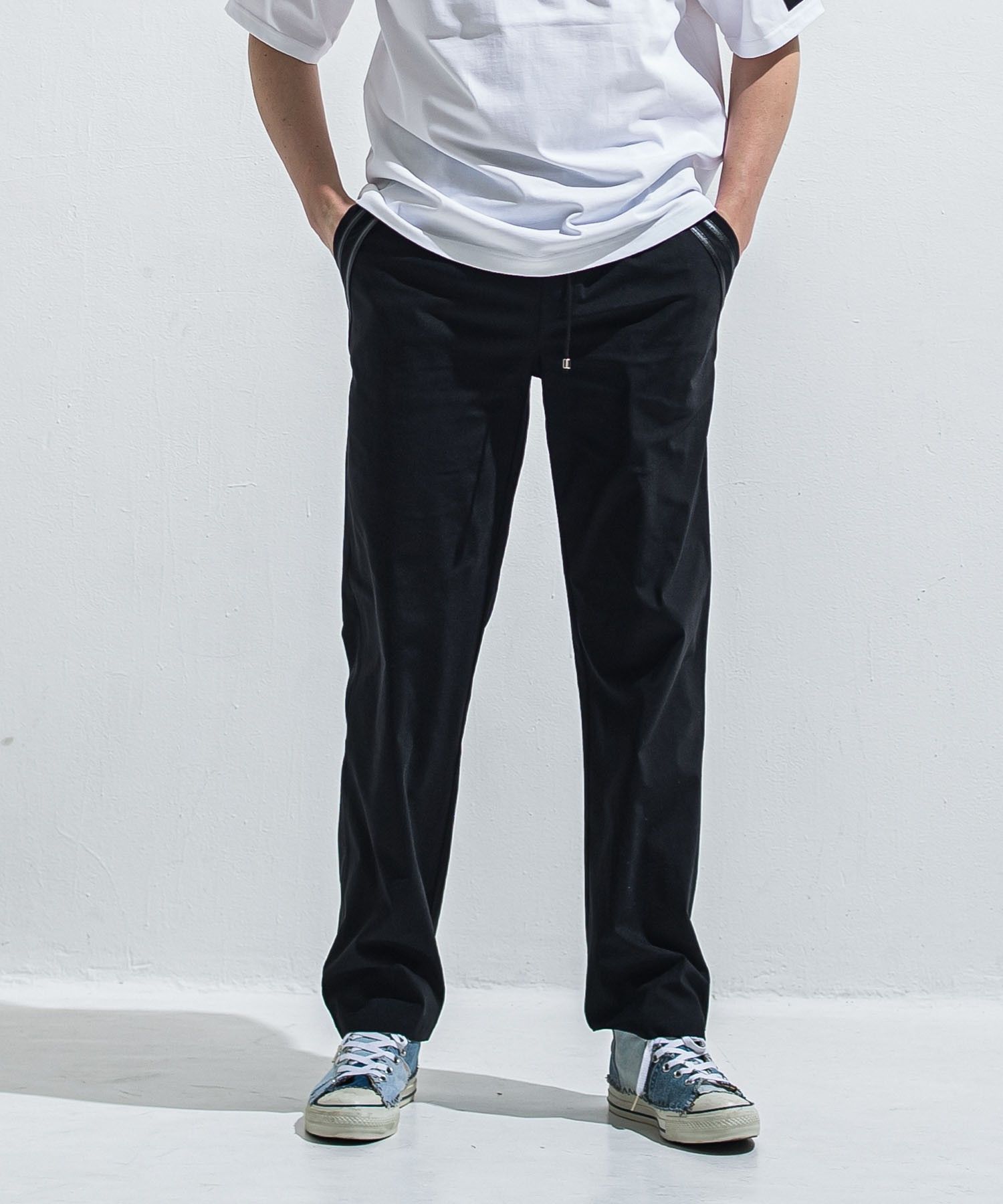 EDGE NYLON SEMI WIDE PT(BKBK) ナイロン/ 360°ストレッチ/ 5ポケット / エコレザーライン / 手洗可 /  RC40-ST-014WT