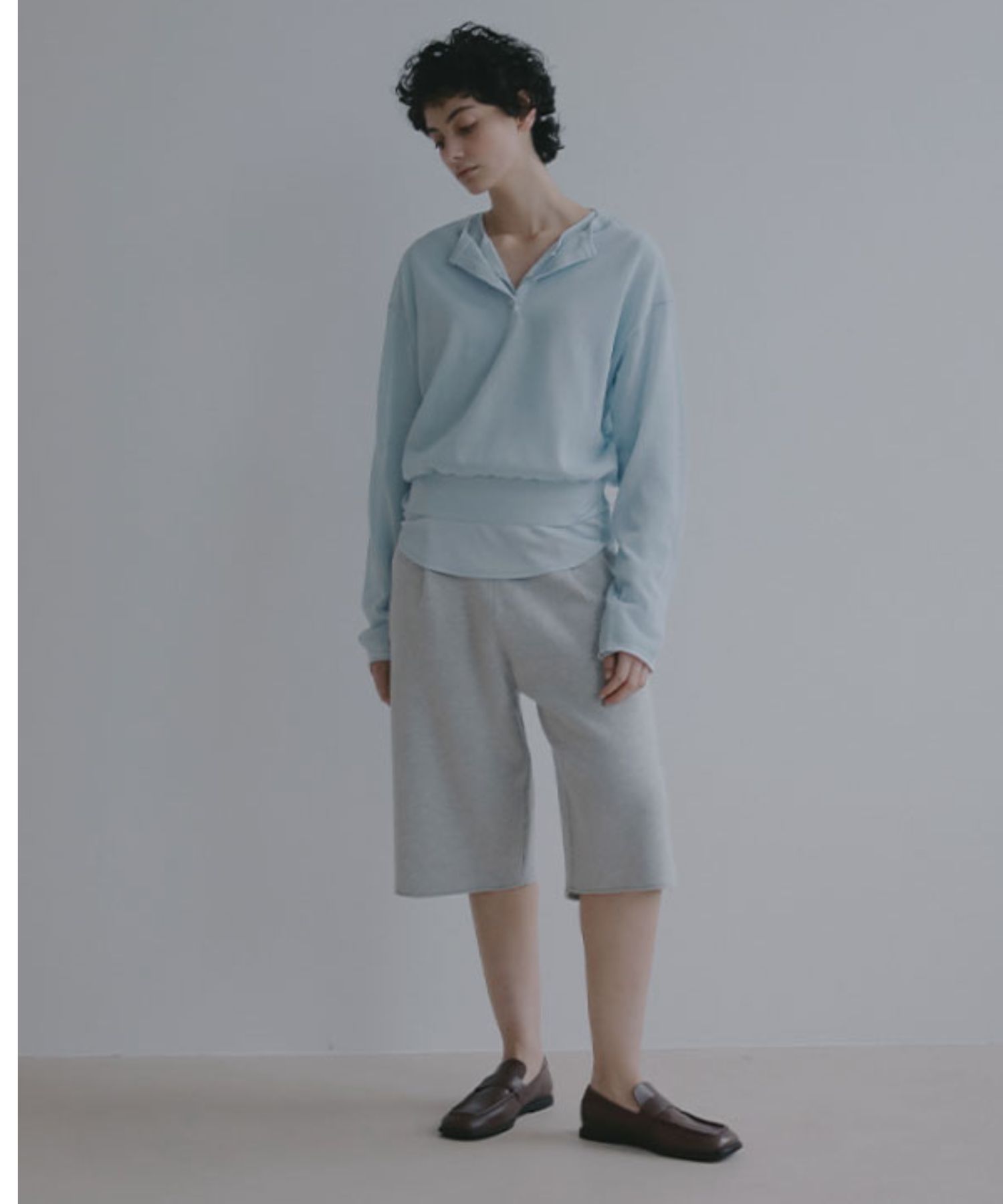 ヘンリーネックシアーニットプルオーバー(ライトブルー) 綿 / ウォッシャブル / 手洗い可 / シアー素材 / 1226211066