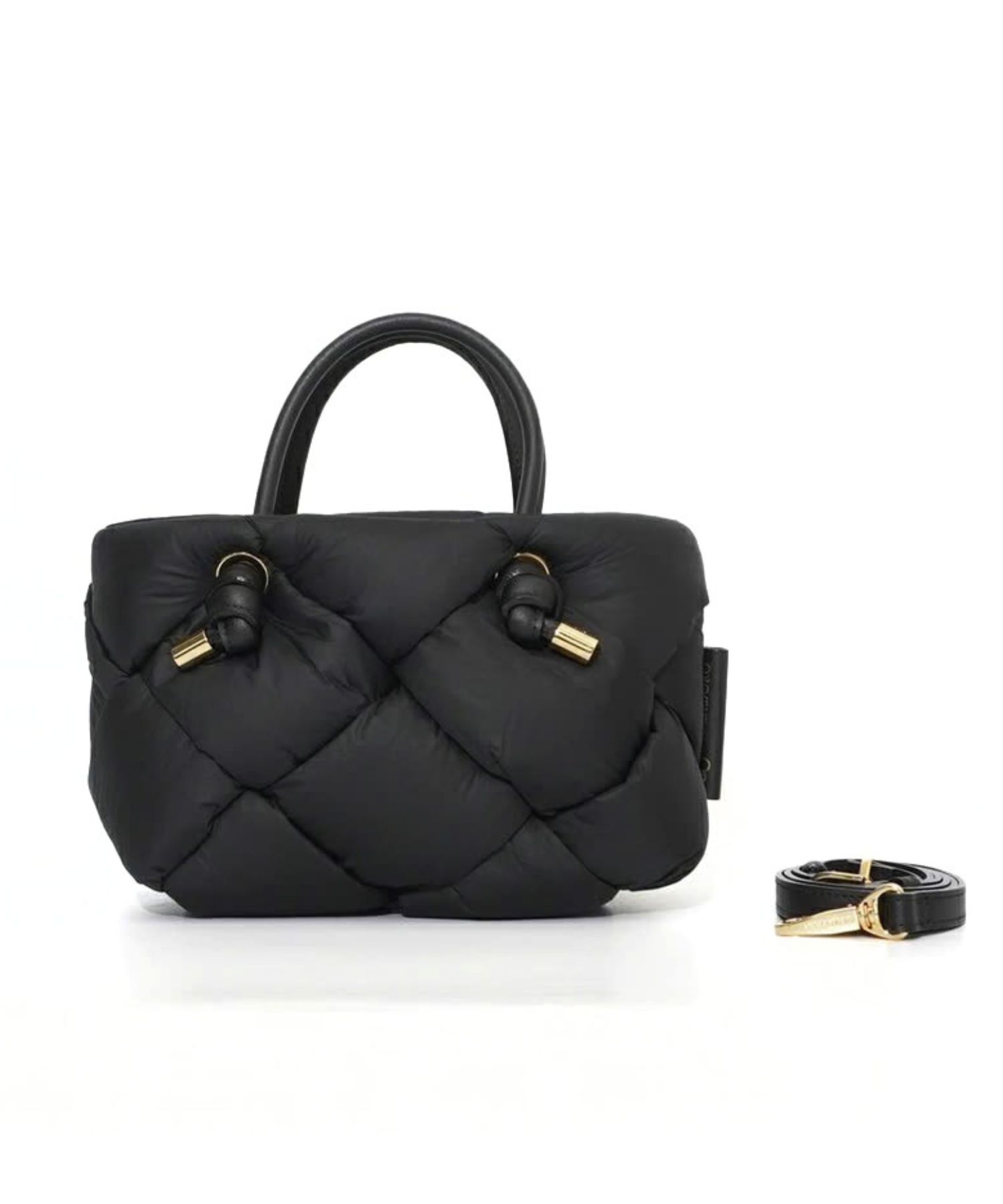ナイロンボンディングノットハンドル トートバッグ (BLACK) ナイロン / ショルダーストラップ付き/ 2WAY仕様 / ファスナー開閉 / V-8948