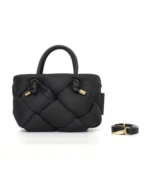 ナイロンボンディングノットハンドル トートバッグ (BLACK) ナイロン / ショルダーストラップ付き/ 2WAY仕様 / ファスナー開閉 / V-8948