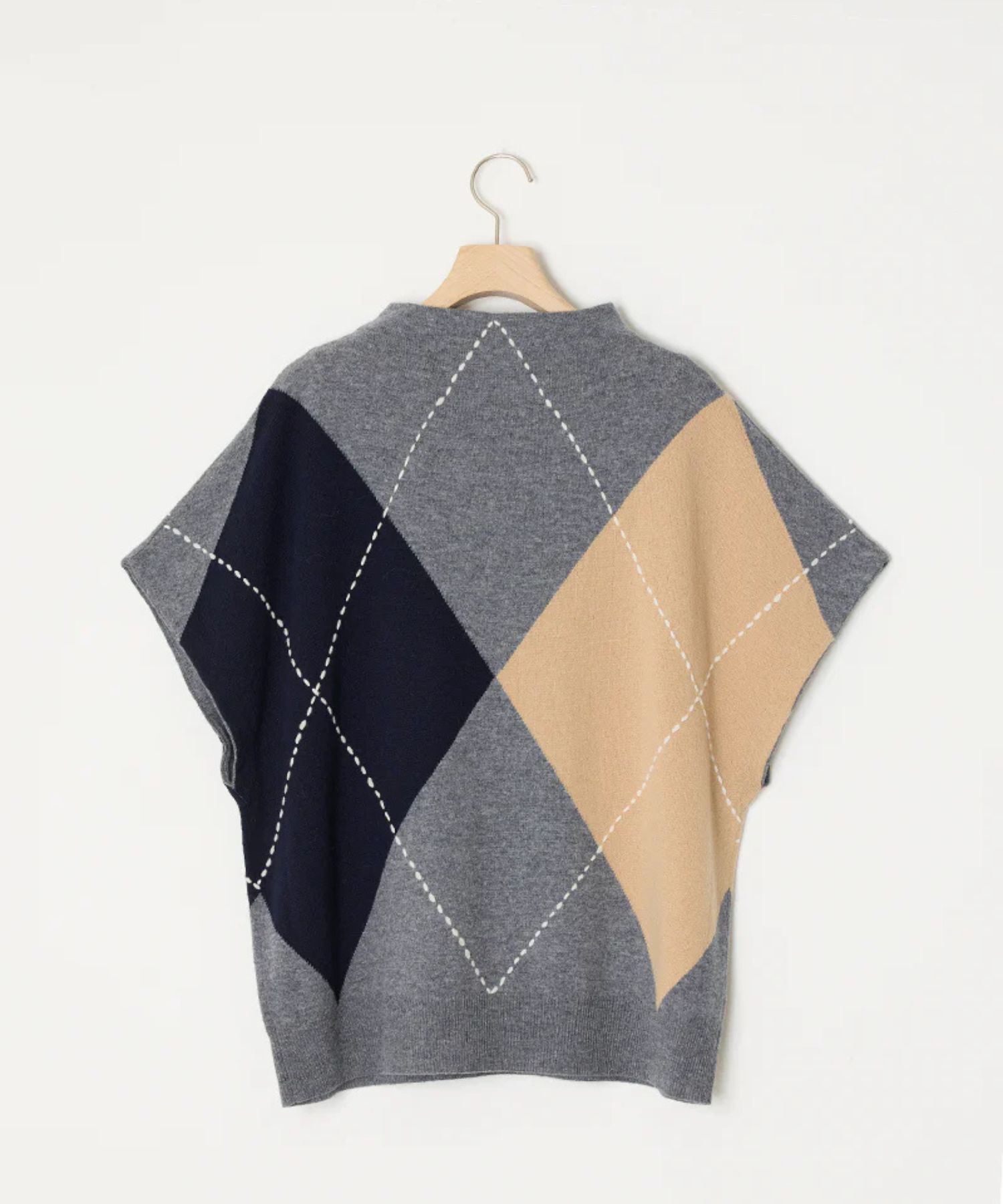 ARGYL INTARSIA VEST (CLOUD) 毛 / ハンドステッチ / 柔らかい /  ADWS-501-27