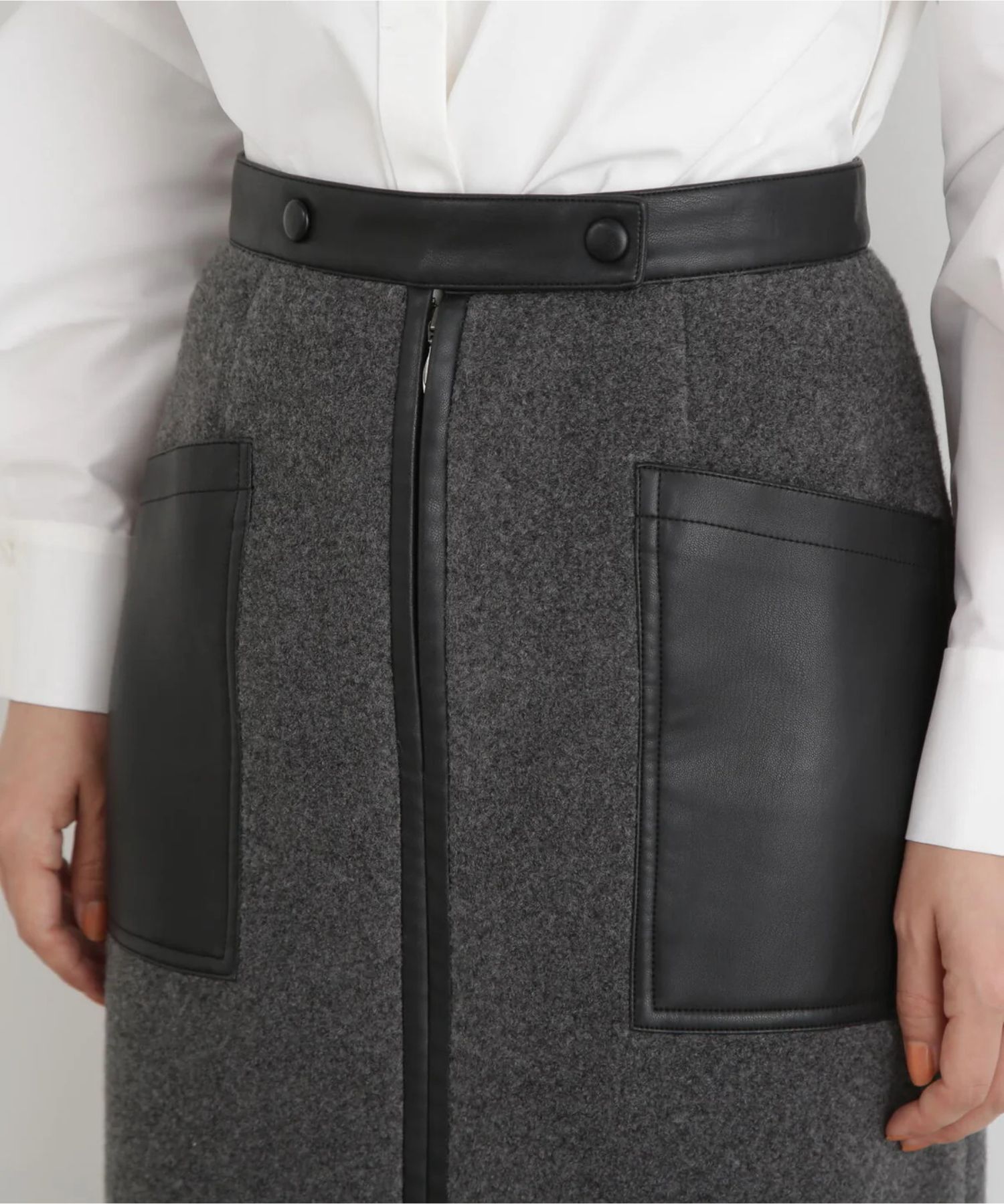 ウールレットジップスカート(ミディアムグレー)ポリエステル100% / 裏地なし / 前スリット / 0315220106