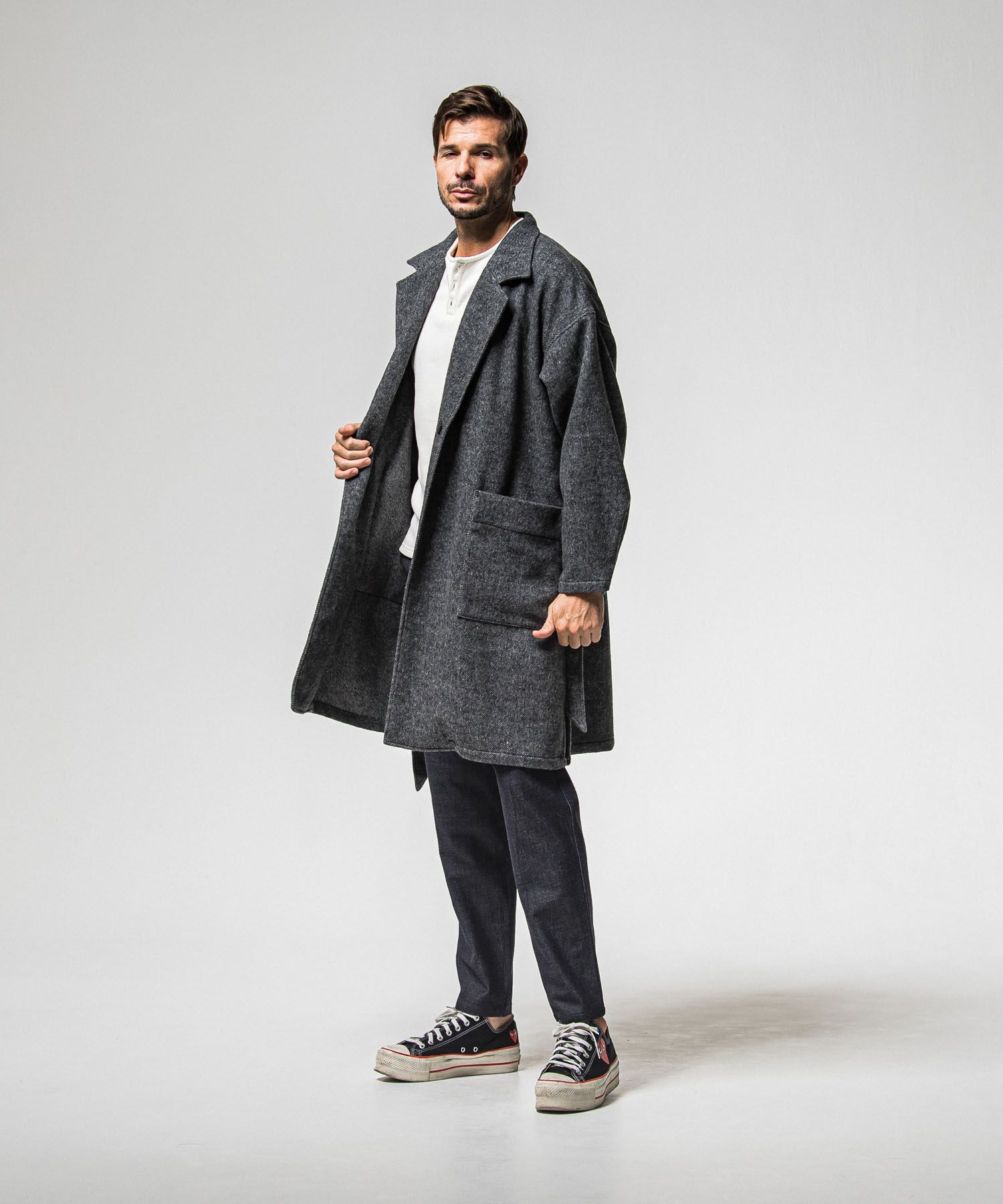 PAT WIDE EASY PANTS ( DENIM )  RAYON / 高機能素材 / ベルトループ付き /  ストレッチ  / 手洗可 / RC38-ST-036BN