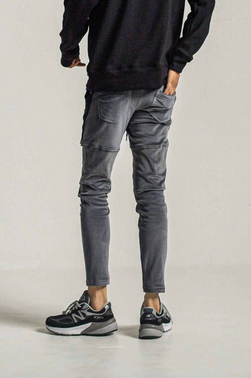 velours TYLER PANTS (CHACOAL) ポリエステル / ストレッチ / エコレザーサイドライン / スラッシポケット / RC34-ST-026BH