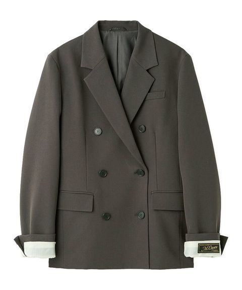 ターンバックダブルブレストジャケット (CGRY)ポリエステル / 裏地付き / ボクシーシルエット / 袖口ネーム付き /  09WFJ255068