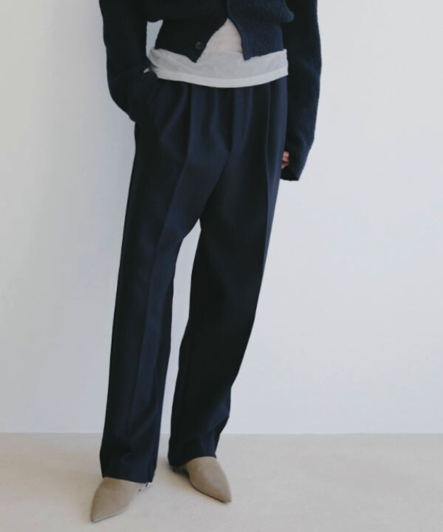 サイドピンタックラインリラクシーパンツ ( NAVY ) ポリエステル / ウエストゴム  / シーズンレス / 手洗可 / 1226120015
