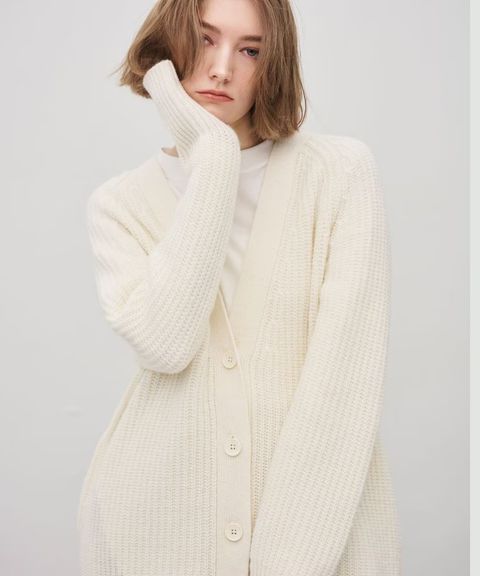 チャンキーニットカーディガン(オフ)ナイロン / ミドルゲージ畦編み / KRUVGW0505