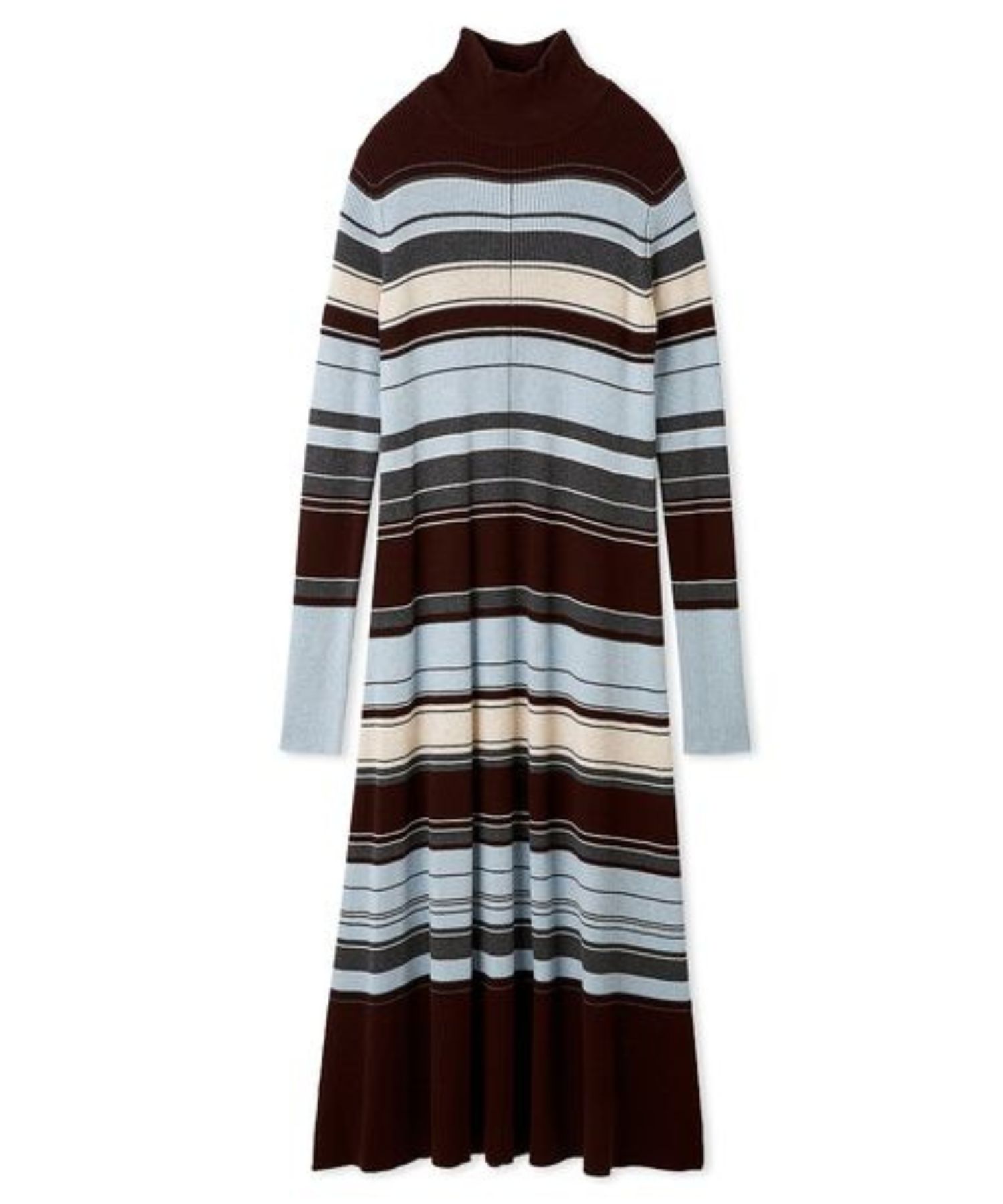 タートルネックリブニットフレアワンピース (BORDER  ) アクリル / 袖サムホール / 伸縮性も高い / ハイネック /  09WNO255032