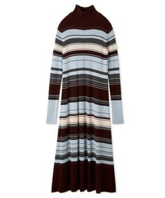 タートルネックリブニットフレアワンピース (BORDER  ) アクリル / 袖サムホール / 伸縮性も高い / ハイネック /  09WNO255032