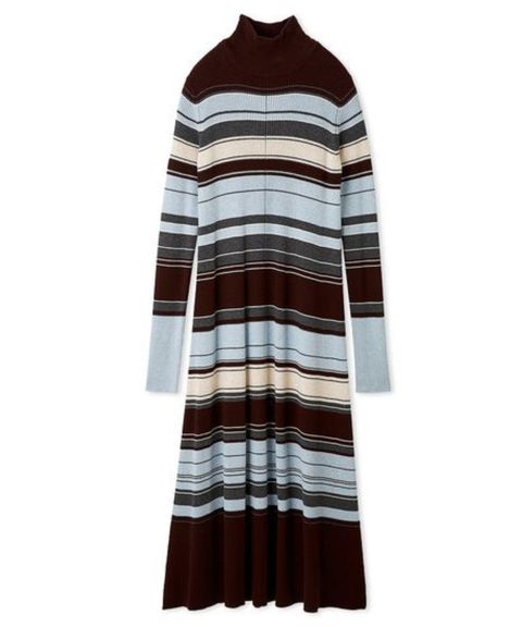 タートルネックリブニットフレアワンピース (BORDER  ) アクリル / 袖サムホール / 伸縮性も高い / ハイネック /  09WNO255032